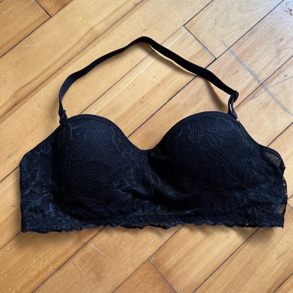 la Vie en Rose Black Lace Strapless Push Up Bra 34A / 75A Convertible Strap